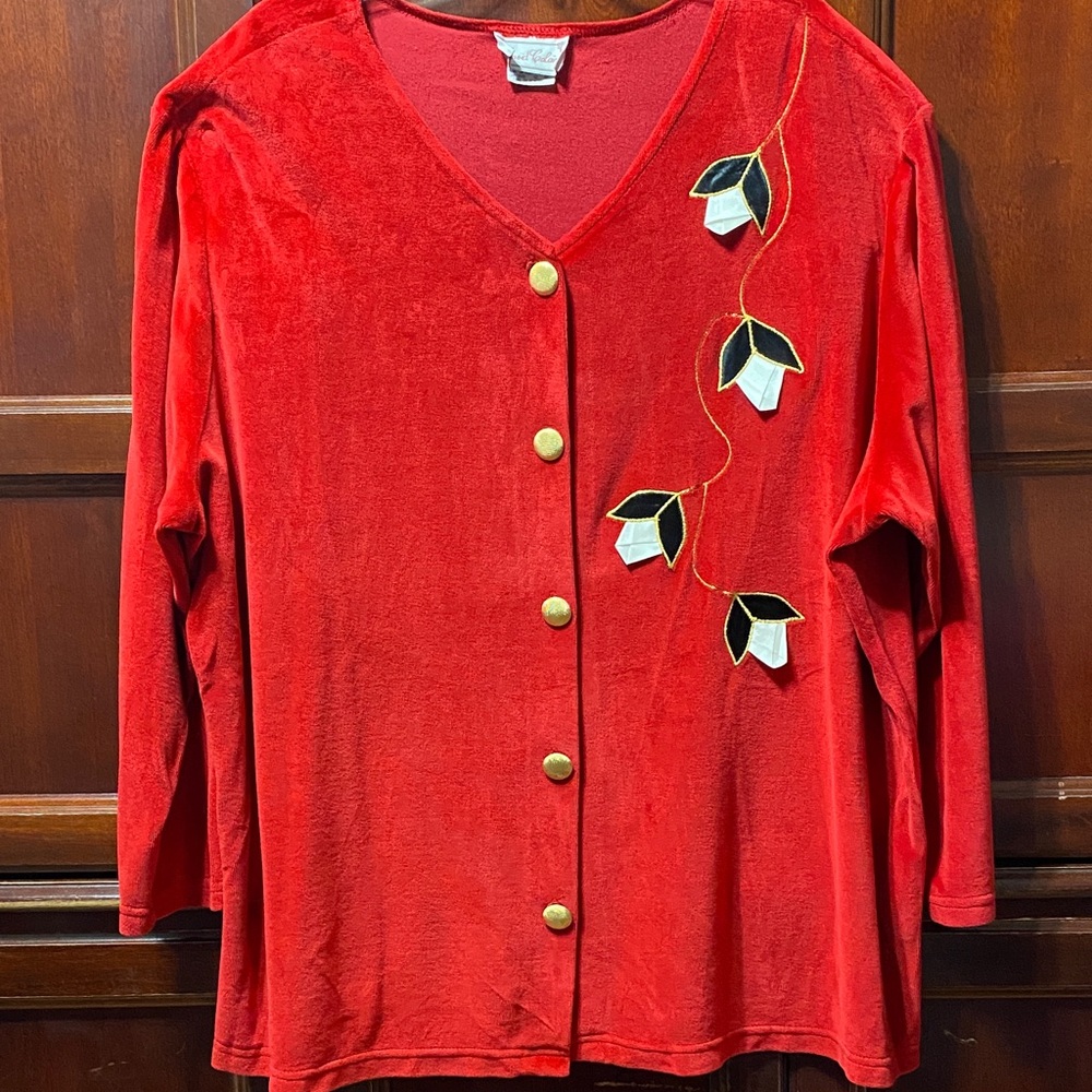 David Calais vintage plus size 3X plush red button down top